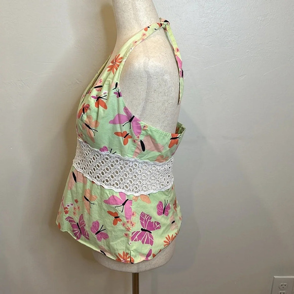 VINTAGE LILLY PULITZER CABANA HALTER LACE INSET BUTTERFLY TOP - Picture 5 of 8